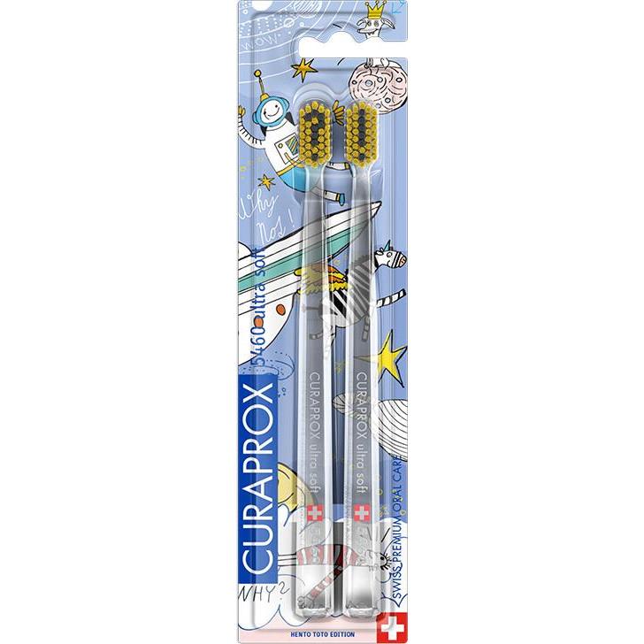 Набор ультрамягких зубных щеток Curaprox 5460 Ultra Soft (2шт.) Duo Hento Toto Edition 2022