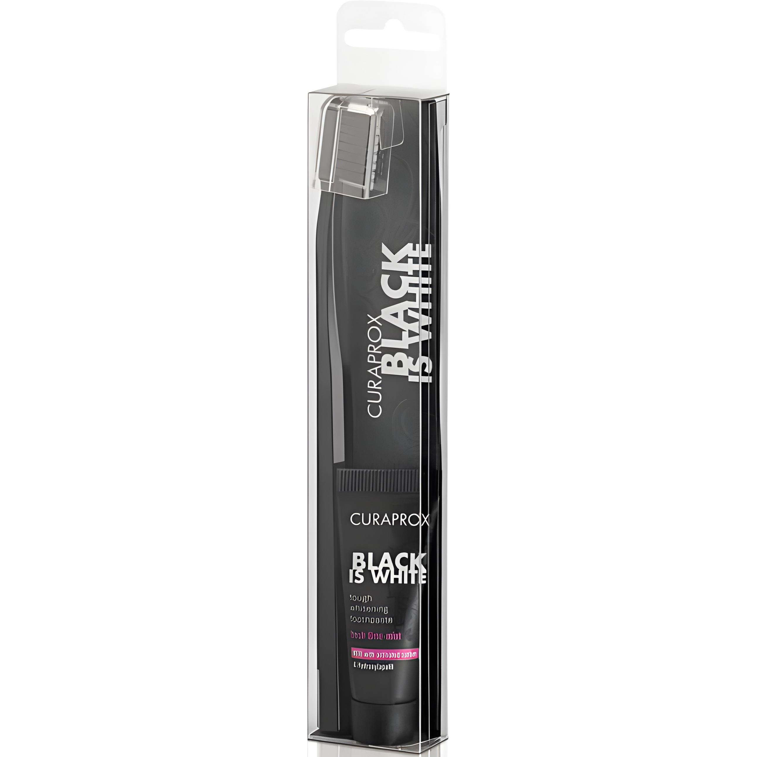 CURAPROX Набор зубная щетка Black Is White CS 5460 и миниверсия зубной пасты Black Is White