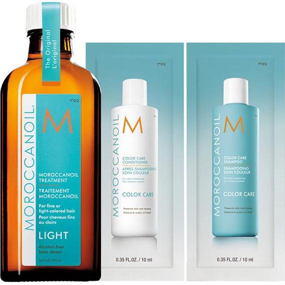 MOROCCANOIL Набор "Восстанавливающее масло для тонких и светлых волос + Color Care шампунь 10 мл и кондиционер 10 мл"