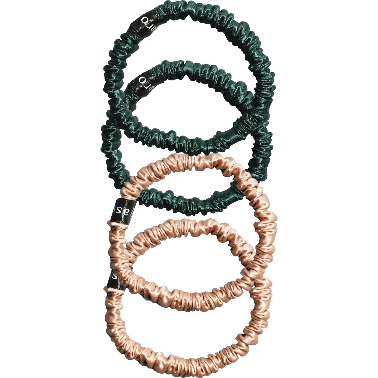 Сет шелковых резинок для волос XS Gold Rose/Emerald (4 шт.)